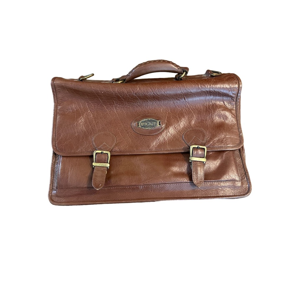 Unisex Bugatti Vintage Leather Messenger Briefcase Bag